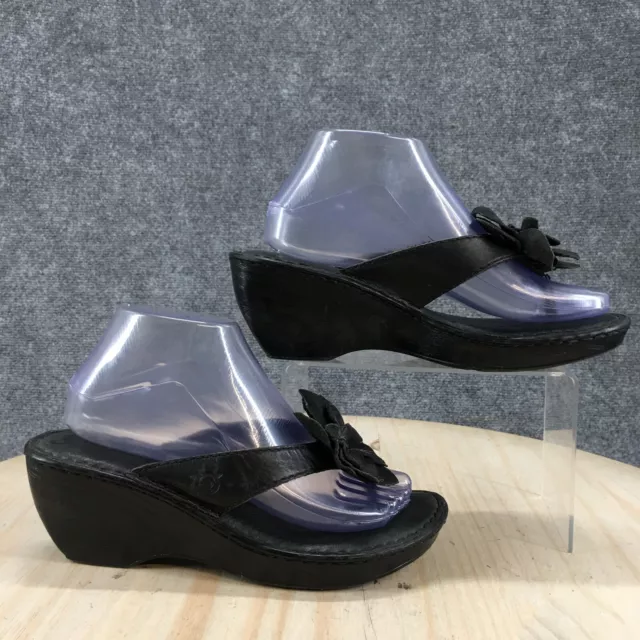 Born Sandals Womens 8 M Casual Comfort Slip On Wedge Thong B54103 Black Leather
