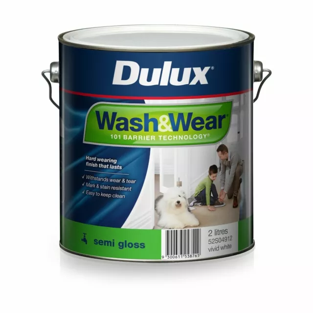 Dulux 2L Interior Paint Wash&Wear Semi Gloss Vivid White