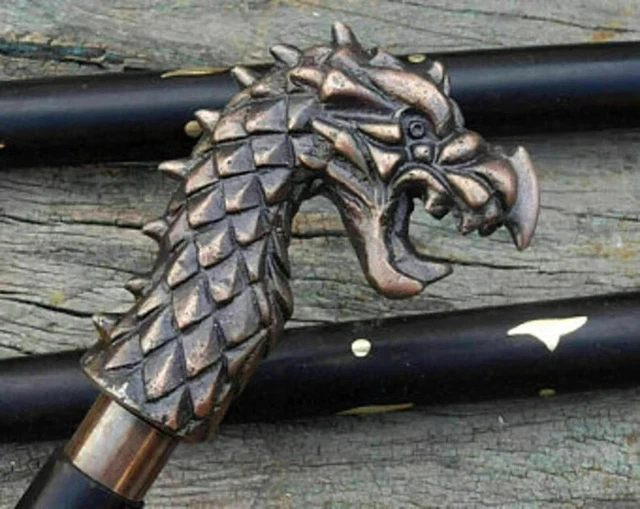 Beautiful Dragon Lord Head Design Matte Finish Men's Choice Waking Stick Cane