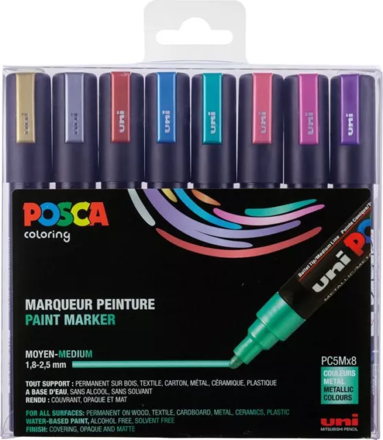 Posca Marker-Set PC-5M mittelfeine Rundspitze - 8er Etui Metallic Farben
