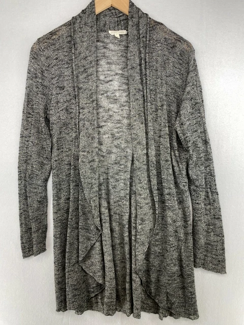 EILEEN FISHER Linen Blend Knit Cardigan Sweater S Marled Drape Open Front L/S