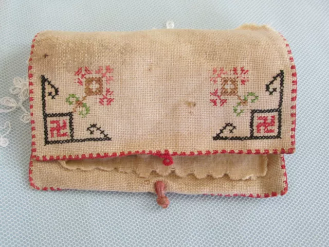 Antique Finely Embroidered Needle Case Hand Sewing Needles