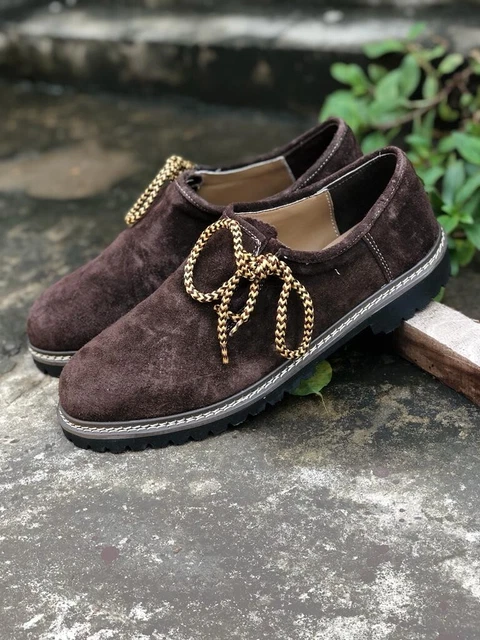 Oktoberfest Lederhosen German Bavarian Trachten Black  Brown Suede Leather Shoes 3