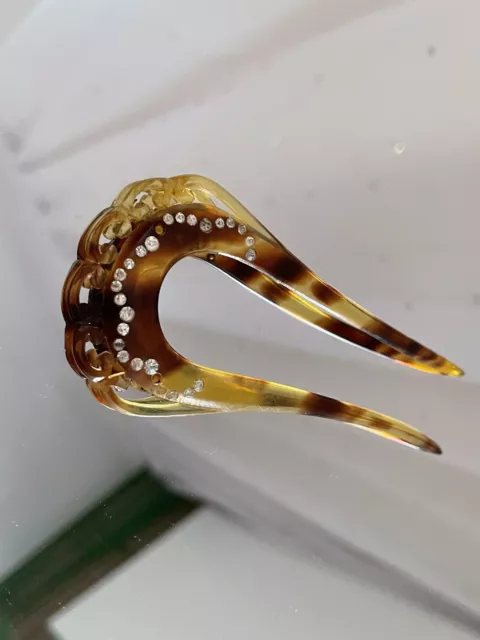 Bellissima spilla per capelli vintage strass diamante finto guscio di tartaruga