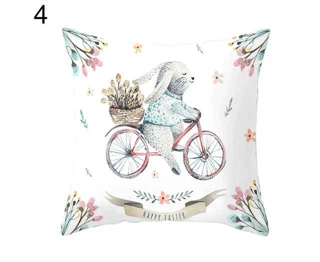 Easter Cartoon Rabbit Bicyle Throw Pillow Cover Case Cushion Home Sofa Car De...
