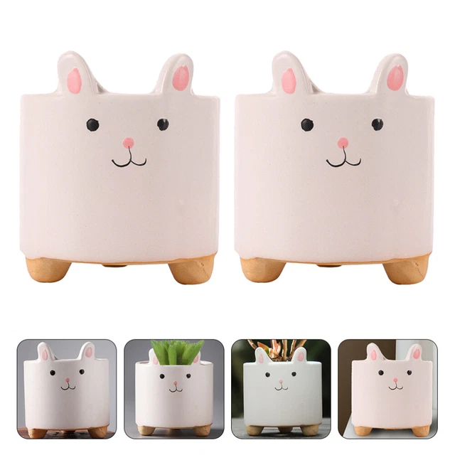 Keramik Bunny Pflanzer Töpfe: kleine Töpfe 2pcs Kaninchen Blumentopf Porzellan