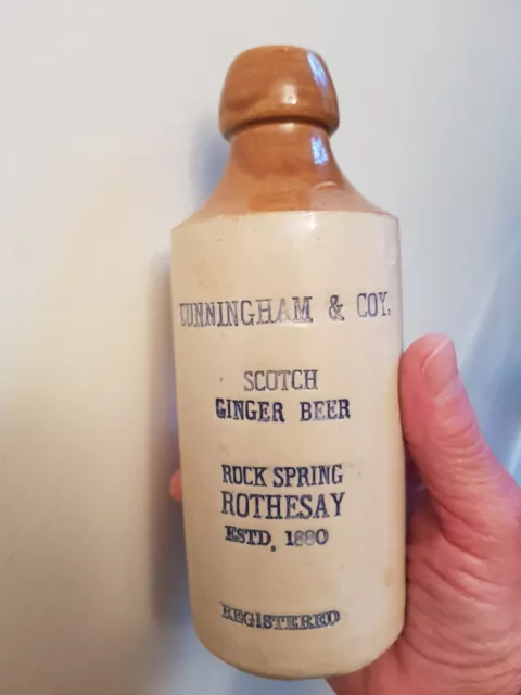 Rare Blue Impressed Ginger Beer From Rothesay Scotland,  Virtually Mint !!