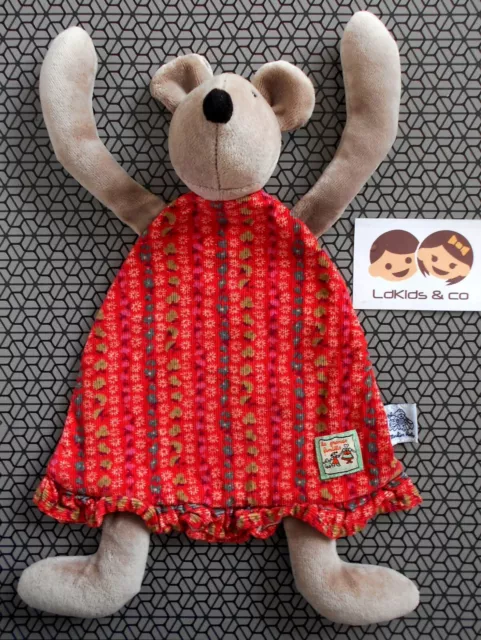 DOUDOU PELUCHE MOULIN ROTY SOURIS PLAT LA GRANDE FAMILLE ROUGE FLEURS 30cm D1021
