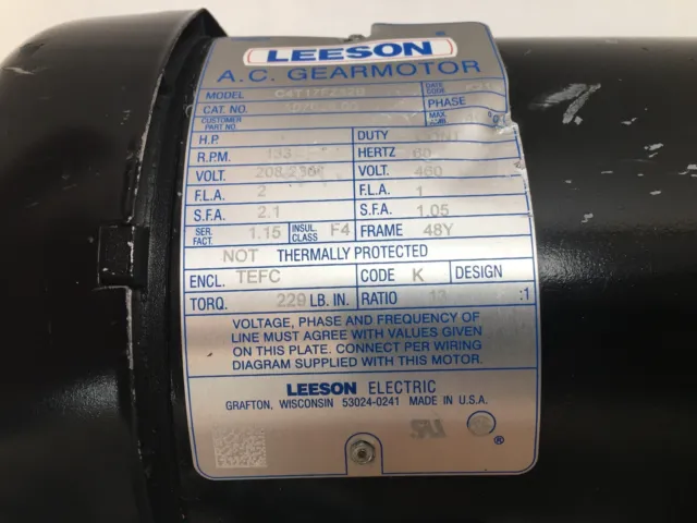 LEESON C4T17FZ52B Parallel Gear Motor AC 3 ph 1/2 hp 60 hz 48Y C4-T17-FZ-52B USA 2