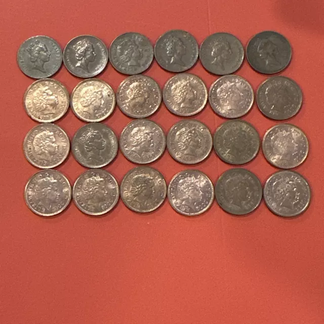 Lot Of 24 UK One Penny Coin Queen Elizabeth II Great Britain England 1980-2002