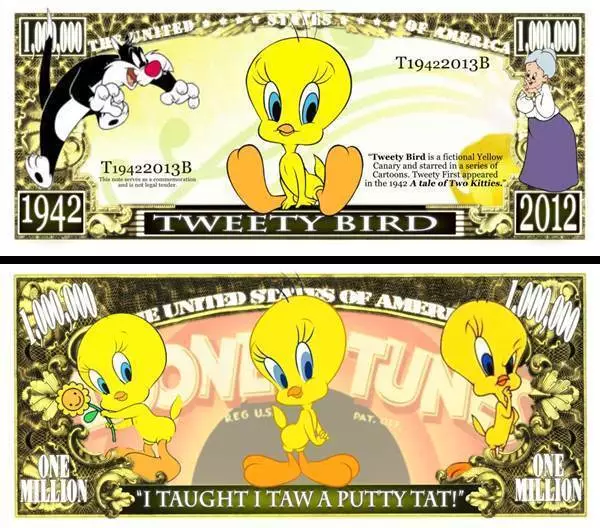TITI et GROSMINET BILLET MILLION DOLLAR US! Collection Dessin Animé Tweety Bird