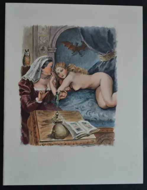 Lithographie Erotique Vers 1950 Femme Nue Erotisme Curiosa Vanite