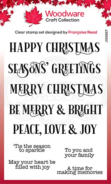 Woodware Christmas Sparkle Sentiment 9 Pce Clear Stamp Set Christmas Card Making