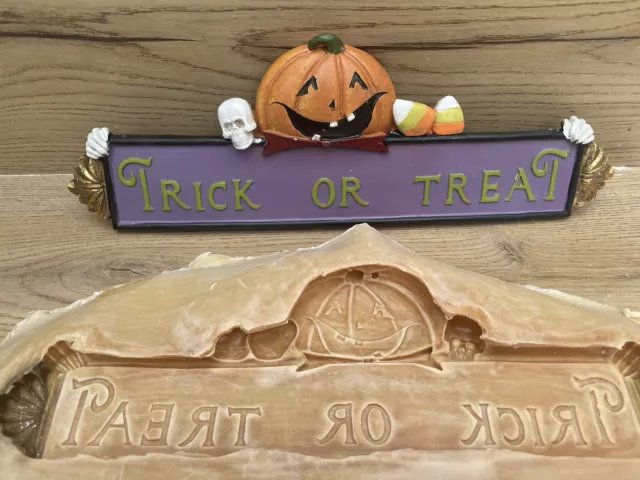 Letrero de placa de calabaza molde de goma de látex truco o trato calavera calavera