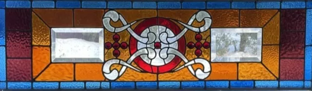 Antique Victorian Aesthetic Era c1890 Stained Glass Transom Window Jewels Bevels