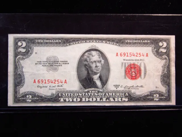 USA $2 1953-B A69154254A # UNITED STATES Note Red Seal Circ Bill Dollar Money