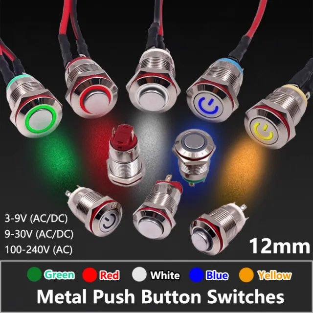 12mm Metal Push Button Switches Latching Momentary ON/OFF Illuminated Waterproof