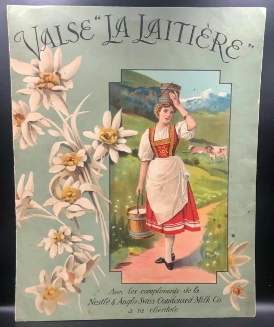 Nestle & Anglo Swiss Condensed Milk Co, Litho Adv. LA LAITIERE Valse 1913