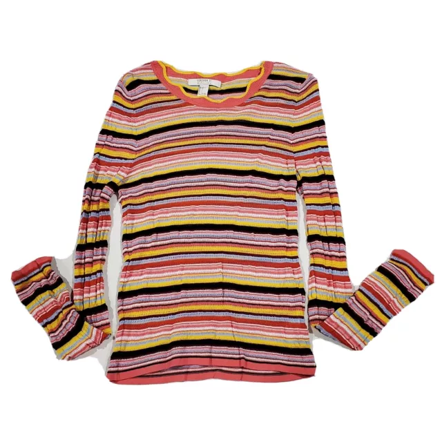 Forever 21 Colorful Stripe Open Knit Light Sweater Fitted Long Sleeve Size Large