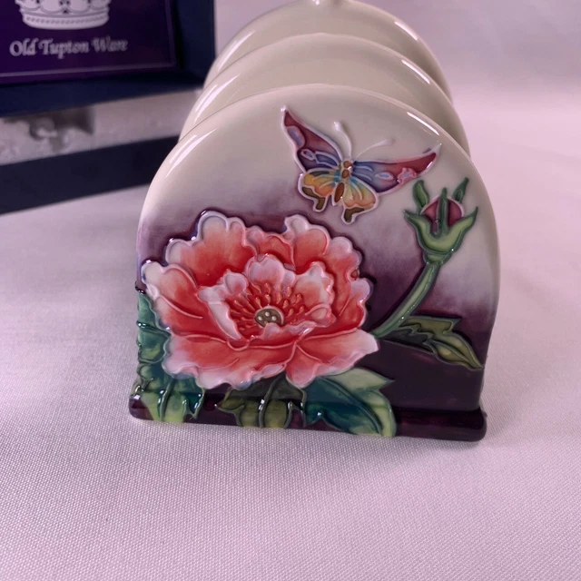 Old Tupton Ware Art Nouveau Style Toast Rack Enameled Floral Butterfly Boxed