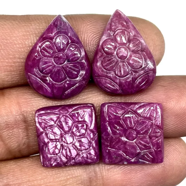 4 Pcs Natural Ruby Unheated Rare Moghul Carved Exclusive Gemstones Lot 58.30 Cts