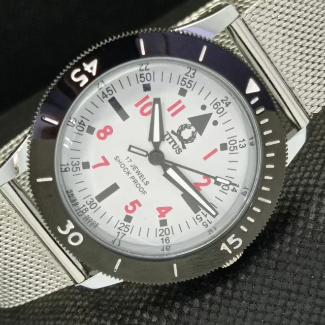40MM VINTAGE TITUS WINDING SWISS MENS TURNABLE BEZEL WHITE WATCH 571c-a303322-4