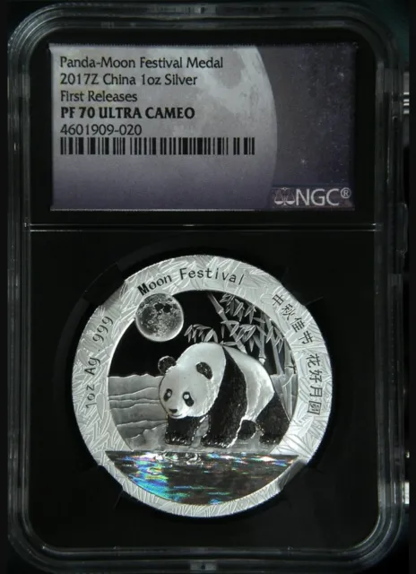 2017 Z China Silver Panda Moon Festival Medal 1 Oz 999 Fine NGC PF70 Ultra Cameo
