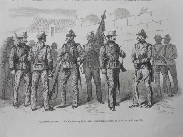 Gravure 1866 - Volontaires Tyroliens