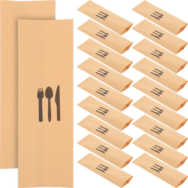 Juego de cubiertos de papel Kraft 100 piezas manga de ensayo boda banquete cena fiesta