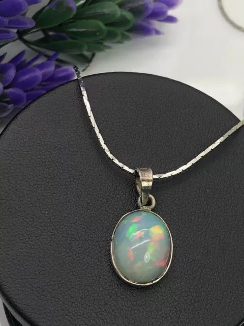 1 pendentif en argent opale naturelle 925 avec chaîne pour la guérison et... 3