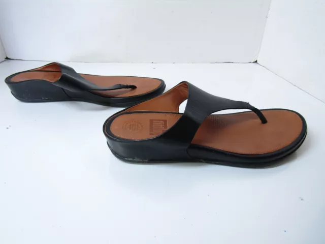 FitFlop Banda Black Leather Toe-Post Thong Sandals 371-001 Women's Shoe Size 8
