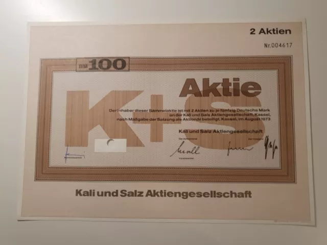 Kali und Salz K+S Aktiengesellschaft 1973 100 DM