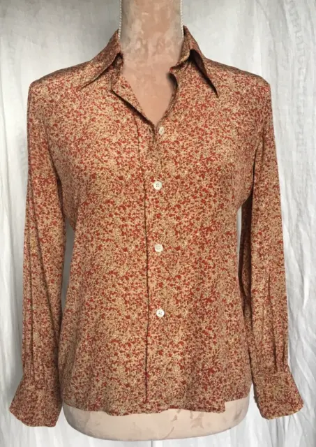 Vintage 1970s Silk Blouse Boho Prairie Blossom Made in Italy Neiman-Marcus Small
