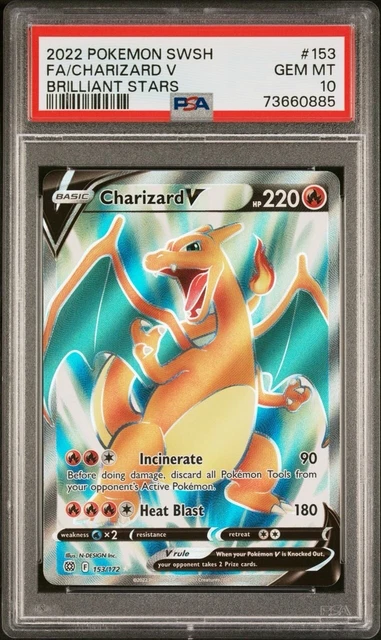 2022 POKEMON SWSH Brilliant Stars Charizard V Full Art #153 PSA 10 $165 ...