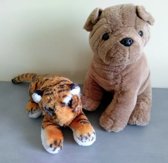 Lot de 2 GRANDES PELUCHES DOUDOU LE CHIEN 27cm ET LE TIGRE 24cm