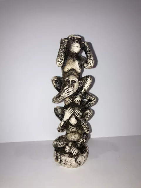 See-Hear-Speak-No Evil 3 Monkeys Totem Pole Figurine 8”