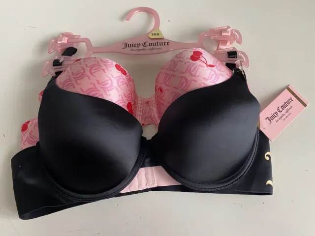 2 PACK JUICY Couture Bra Show Me Off JC3819 Pink Logo And Black Sz