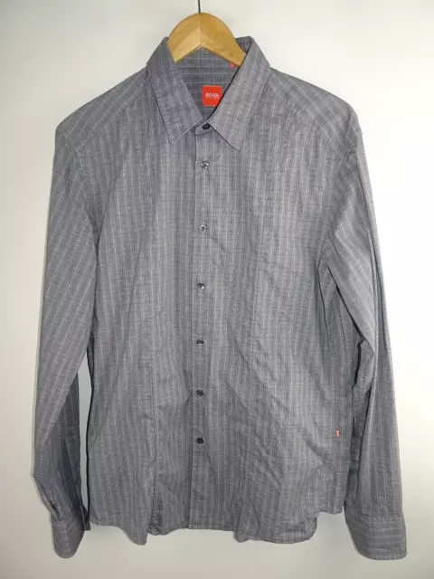 Vgc* HUGO BOSS Mens Shirt Grey Check Regular Collar Long Sleeve SIZE L Large