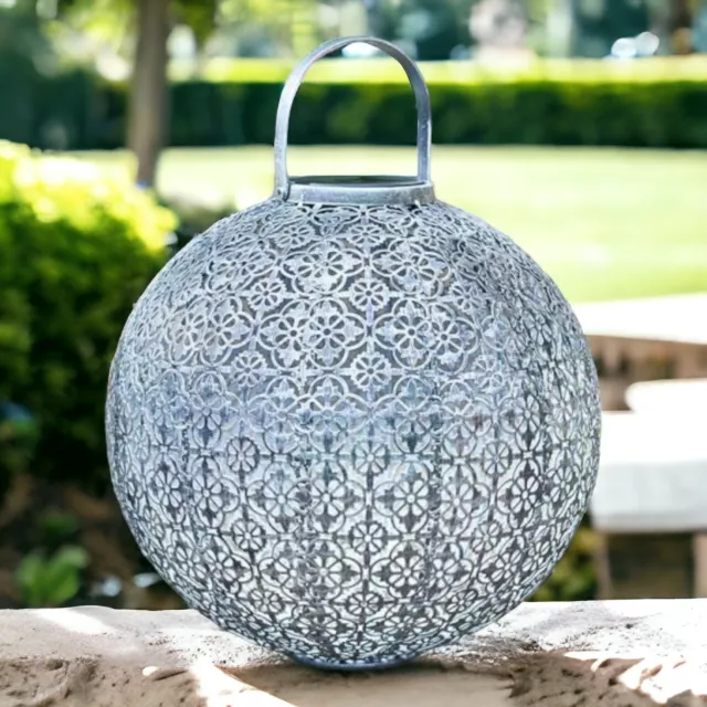 Jumbo Silver Damasque Garden Lantern Stunning Silhouette Light Solar Powered