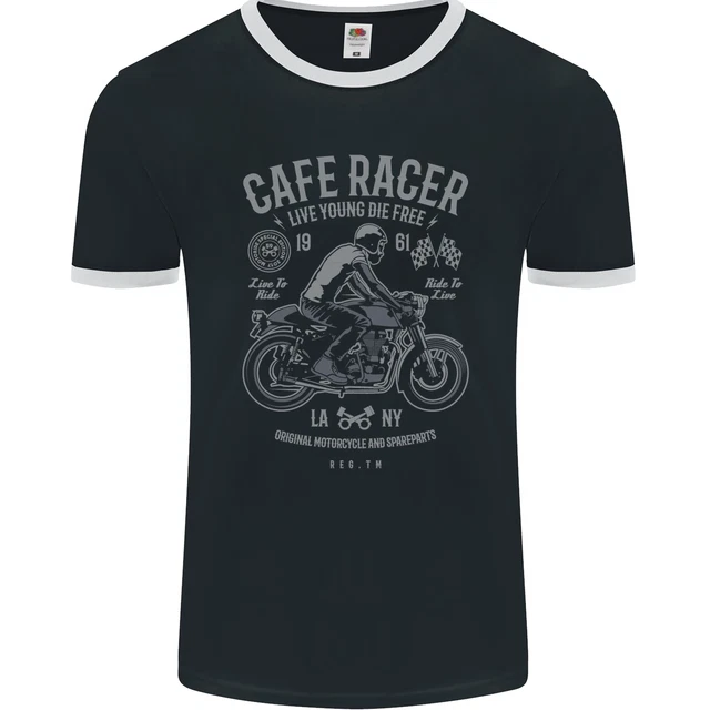 Maglietta Cafe Racer Live Young Biker Motocicletta Uomo FotoL