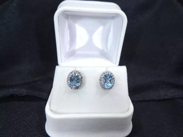 5.50 ct Oval Cut Natural Topaz & CZ  Solid Sterling Silver Halo Stud Earrings