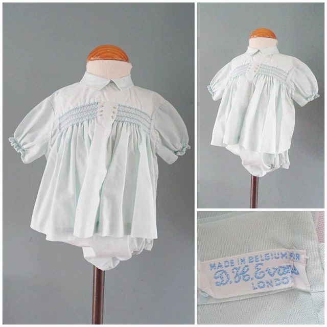 Abito vintage bambini mutandine tunica anni '60 come nuovo verde smoking ragazze ricamate
