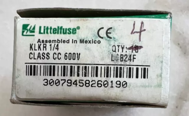 NEW LOT OF 4  Littelfuse KLKR 1/2 Amp Fuses Class CC Fast Acting 600V