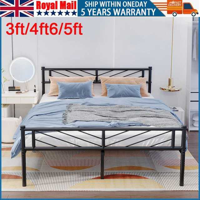 Single/Double/King Metal Bed Frame Bed Platform with Arrow Design Headboard Home