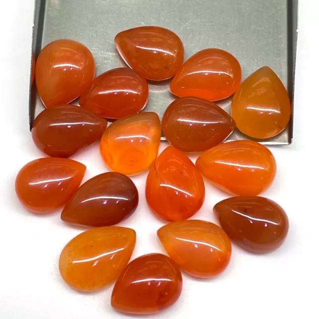 16 Pcs Natural Orange Carnelian Pear Cabochon Loose Gems Wholesale Lot 188.05 Ct 2