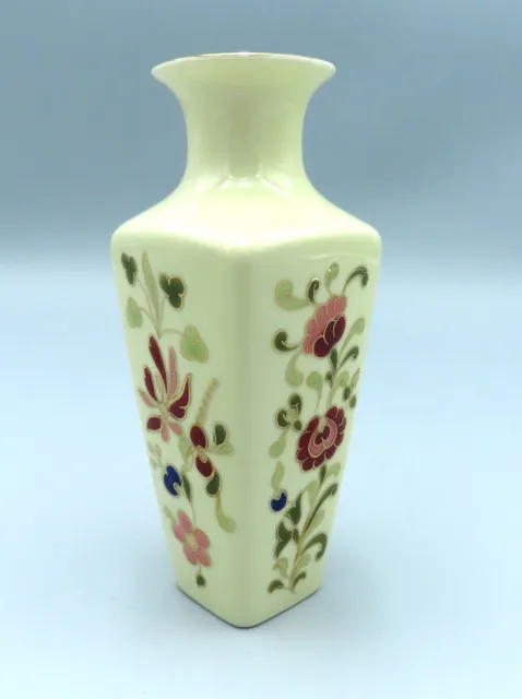 Zsolnay Porcelain Vase Hand Painted Small Square Body Hungarian Flowers