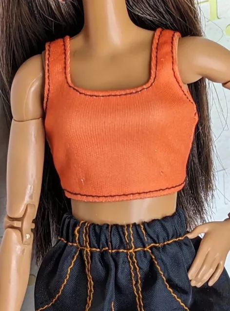 New BARBIE Fashionistas DOLL Fashions Sporty ORANGE Black CROP Cropped Tank TOP