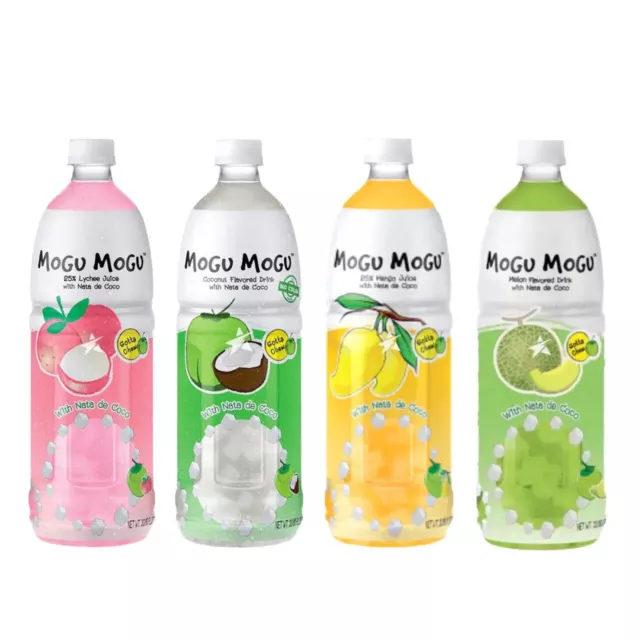 Mogu Mogu Fruit Juice Drink with Nata De Coco (Mango, Coconut, Lychee, Melon) 1L