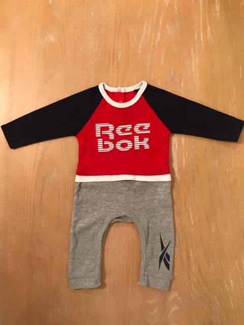 Infant Boys Reebok One Piece Coverall Long Sleeve Red Blue Gray Size 6-9 Months