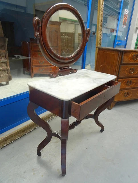Toilette Impero '800 in mogano specchio basculante piano in marmo di Carrara